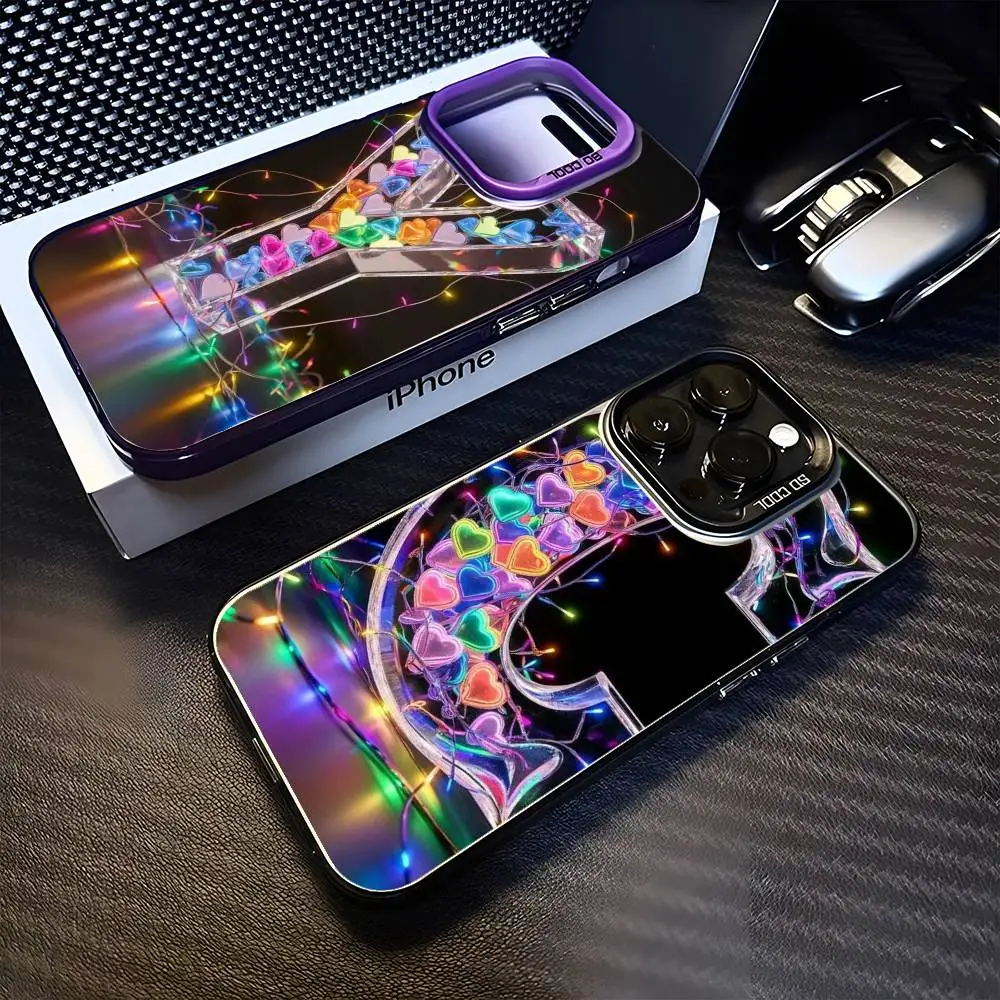 

Letter Pink Shiny M R Clear Phone Case For iPhone 16,15,14,13,12,11,Mini,Pro,MAX Purple Matte Shockproof Cover