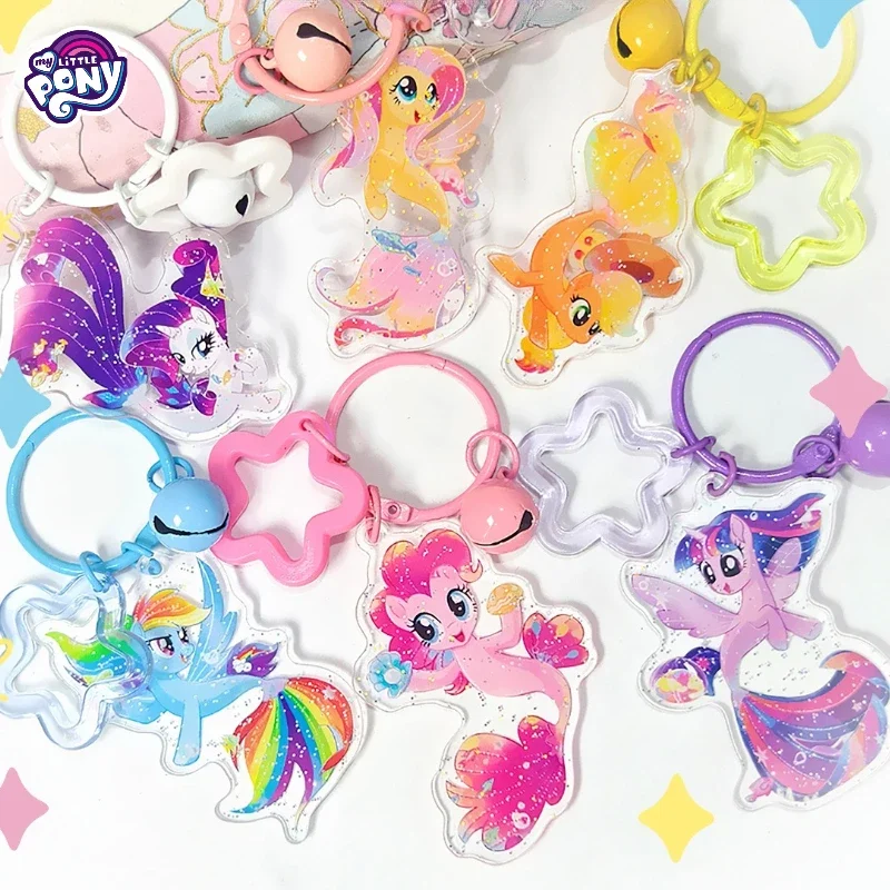 My Little Pony Glitter Keychain Fluttershy Pinkie Pie Acrylic Star Pendant Accessories Girl Cute Kawaii Christmas Birthday Gift