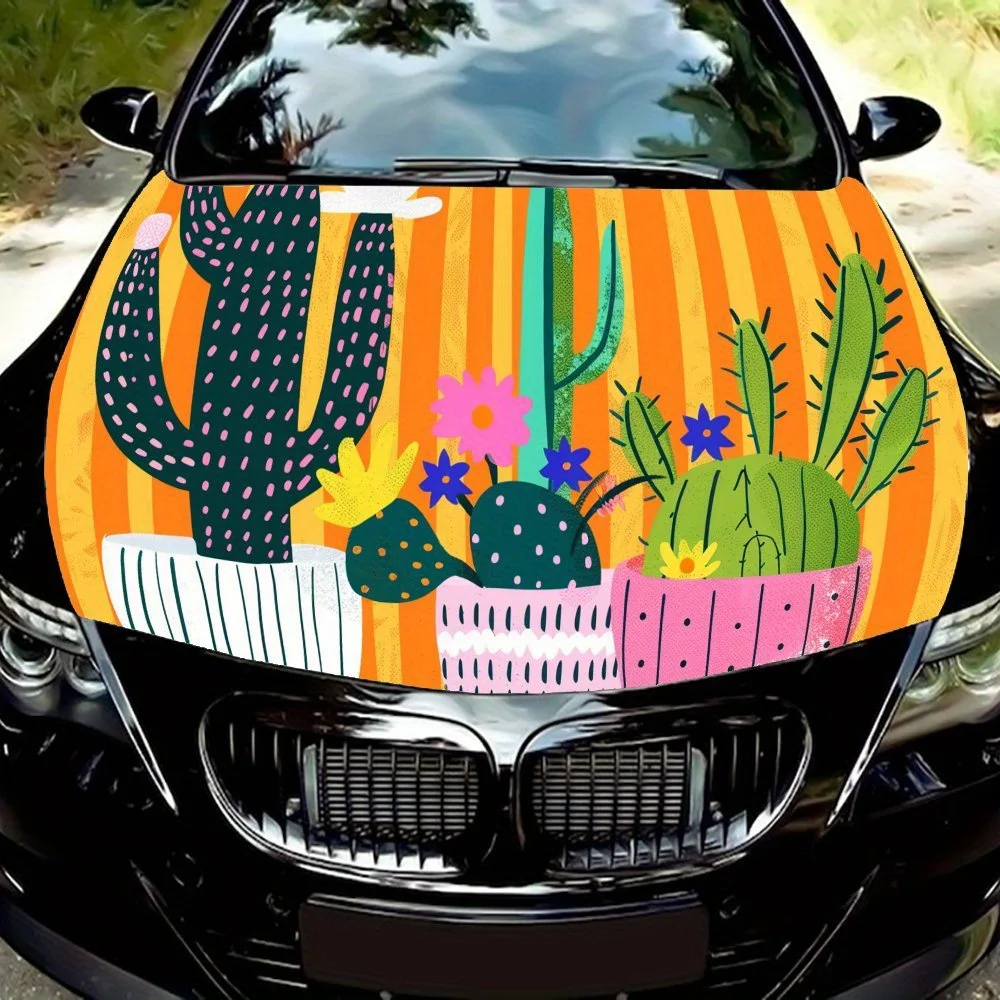 Full of vitality cactus Print Car hood stickers, waterproof self-adhesive car vinyl stickers, car decoration protection stickers