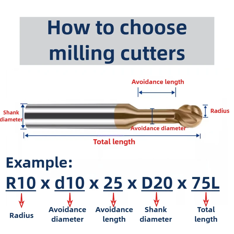 Carbide Lollipop End Mills Ball Milling Cutter R0.5 R0.75 R2 R3 R4 R5 R6 R7 R8 R9 Metal Steel Long Neck For Aluminum Copper Iron