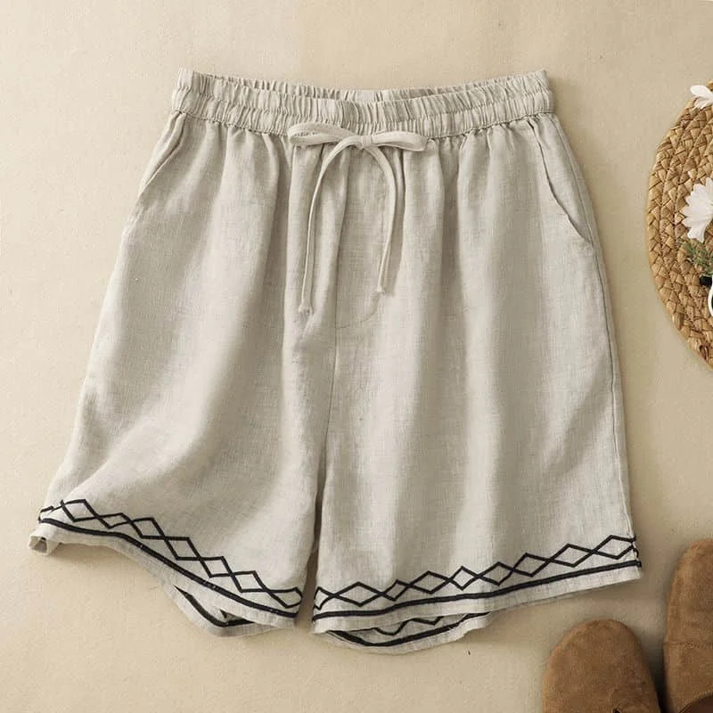 Shorts for Women 2026 Summer Cotton Linen Casual Workwear Korean Style Drawstring Elastic Waist Wide Leg Pants Vintage Clothes