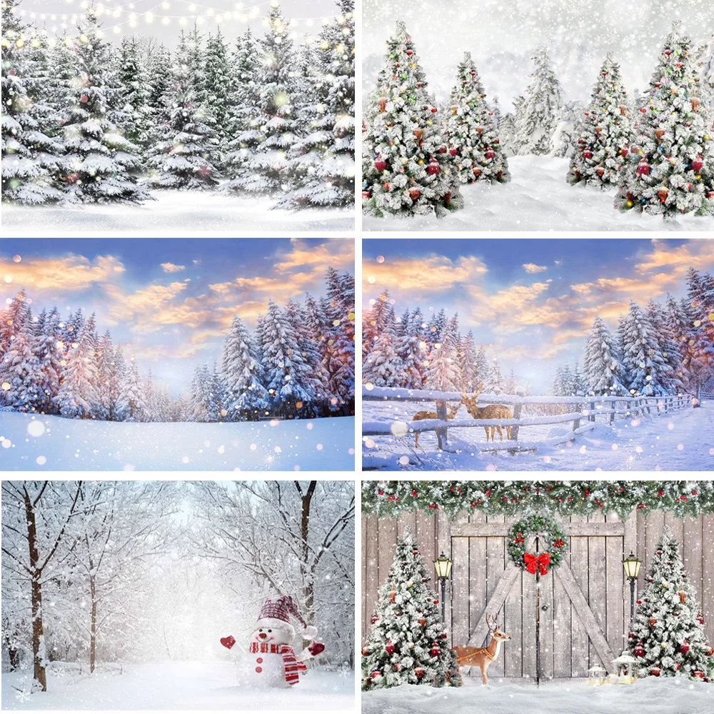 

Xmas Tree Photography Background Christmas Decoration Wreaths Outdoor Winter Snowy Backdrops Photographic Studio Props Photozone