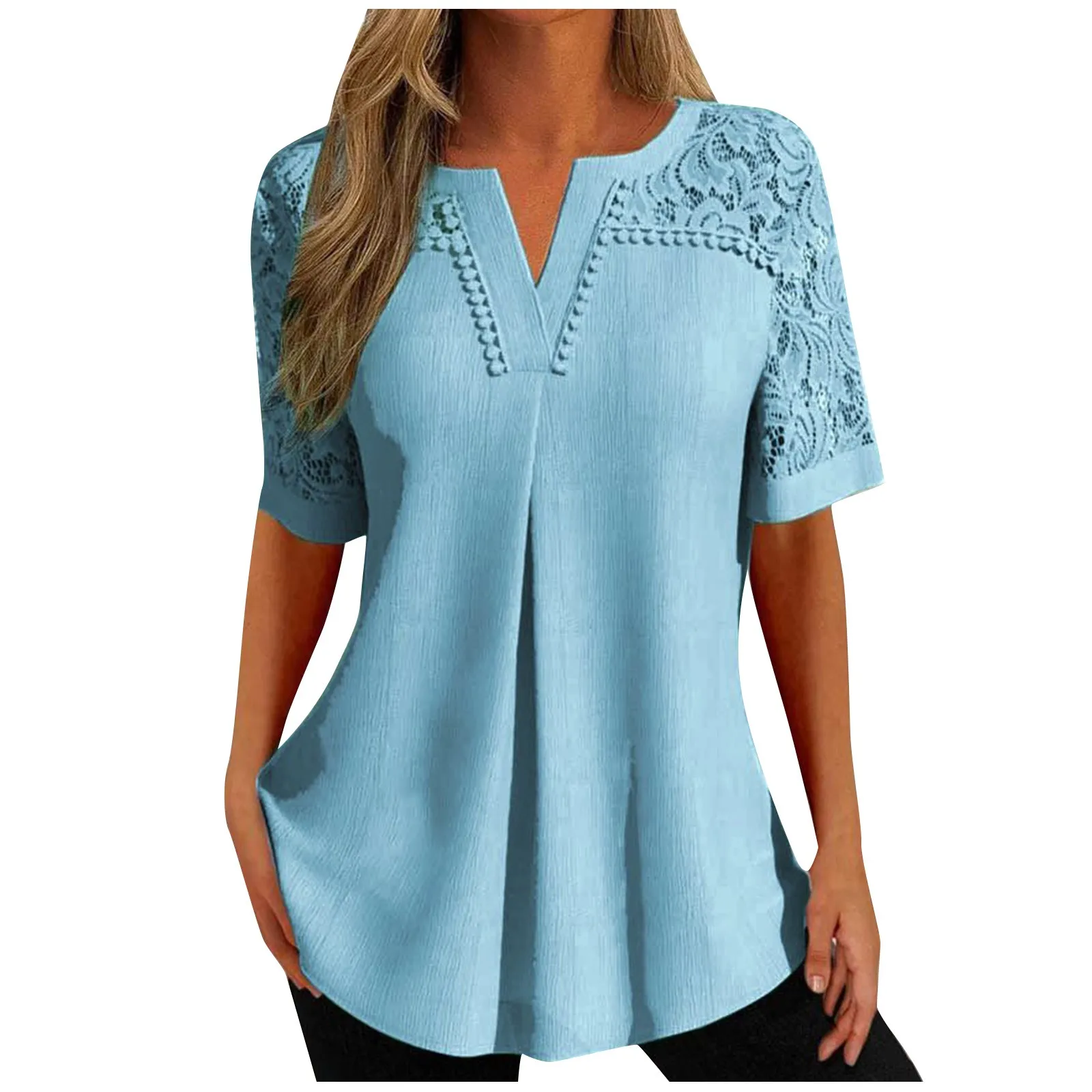 Elegant Shirts for Women Casual Solid Classic Blouses Shirts Spring Summer Short Sleeve Loose Tops Tunic Blusas Hollow