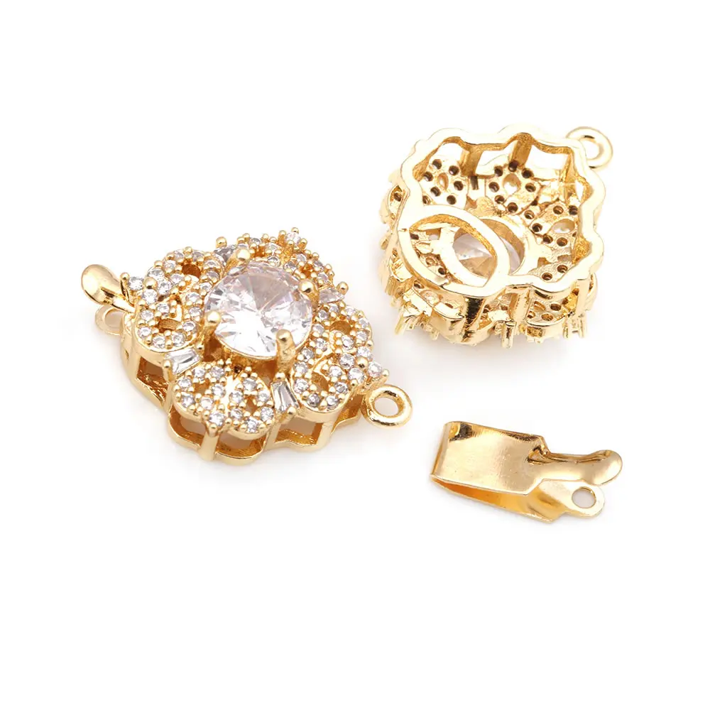 2 Sets 18K Gold Color Brass and Zircon Necklaces Connect Clasps High Quality Diy Jewelry Making Supplies Accessories