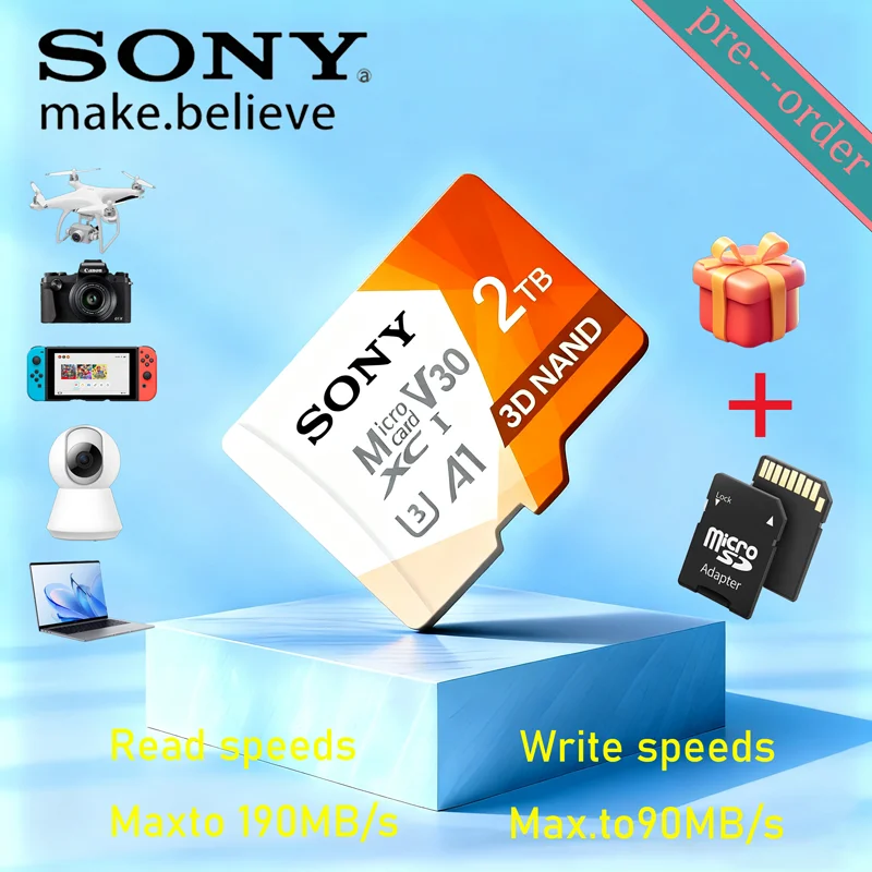 

Оригинальная карта памяти SONY Micro SD TF U3 V30 4K Full HD 2TB 1TB 512GB 128GB 64GB с адаптером SD для телефона/компьютера