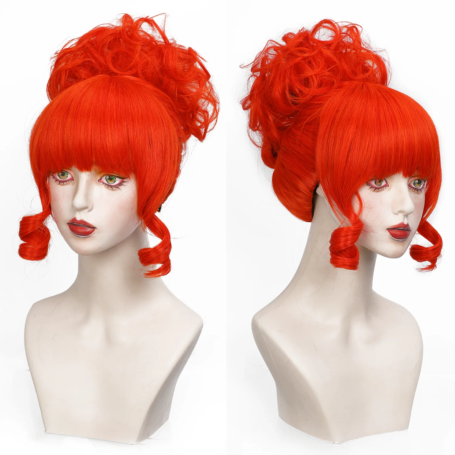 Women's Red Short Curly Bun Synthetic Wig for Cosplay Miss Argentina Wig for Girls Halloween Costume Wig