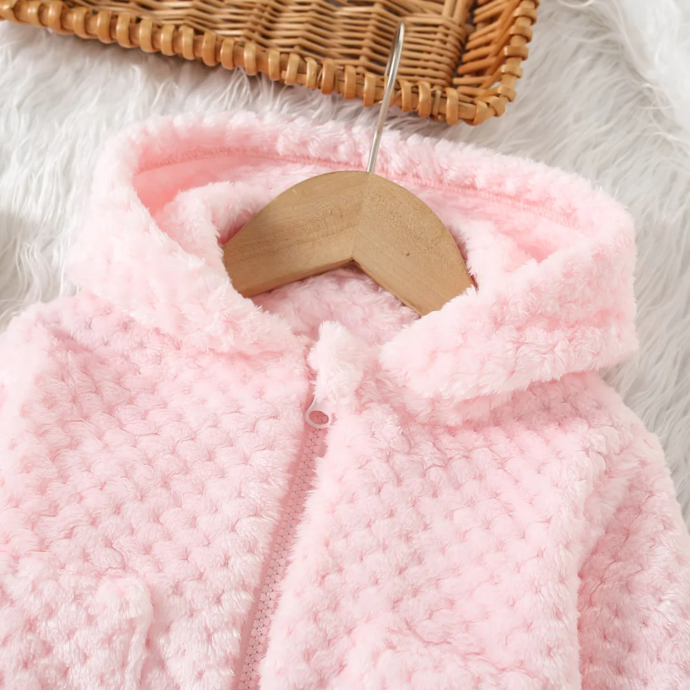 Casual Fur Girls\' Coat Autumn And Winter Girls\' Diamond Grid Fur Solid Color Cute Ear Hooded Zipper Jacket