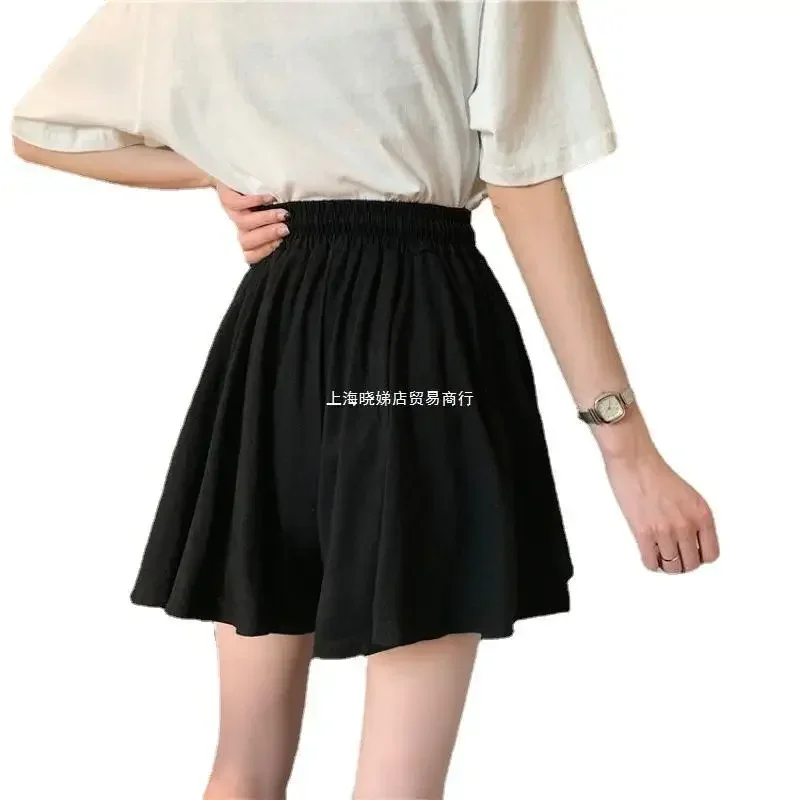 5Xl Summer Shorts Skirts Women Elastic High Waist Casual Wide Leg Shorts Korean A Line Loose Mini Skirt Black Short Pants