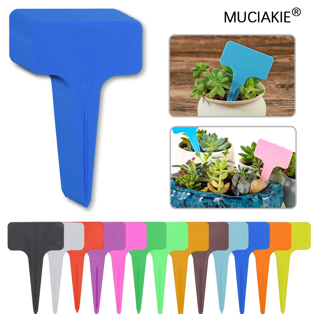 20PCS Plant Labels T-shape Tags Plastic Sign Stakes Clean and Reuse Record Plate Diy  Decorating Tools Garden Supplies Durable