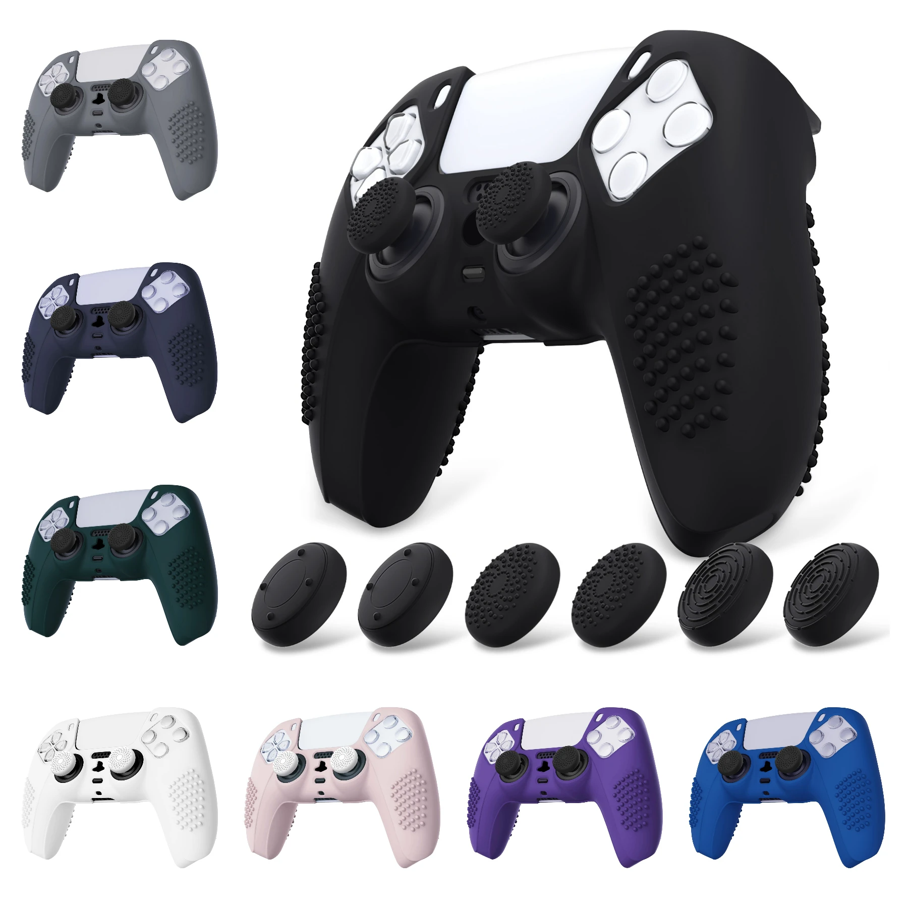 

PlayVital 3D Studded Edition Anti-slip Silicone Cover Skin with 6 Thumb Grip Caps for ps5 Controller - Series 1