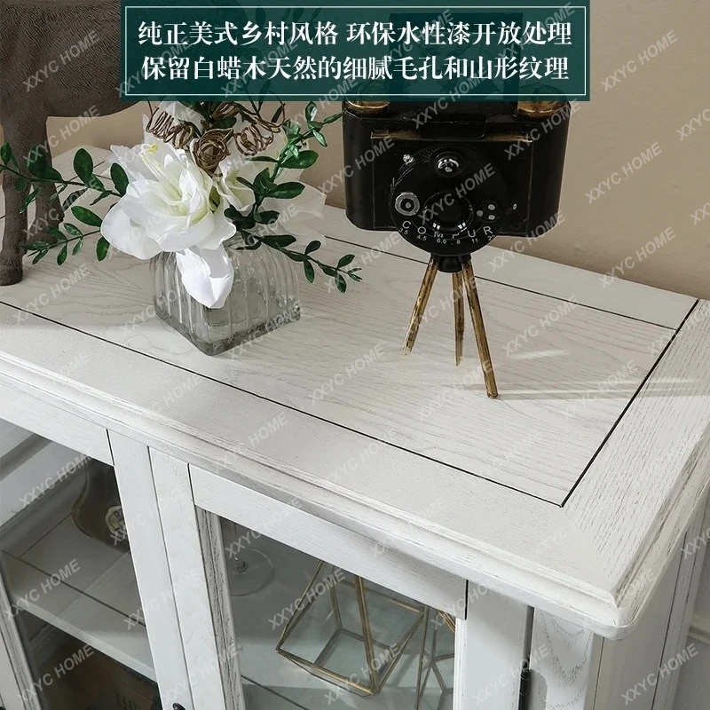 Hwood double door side cabinet solid wood white wine cabinet simple