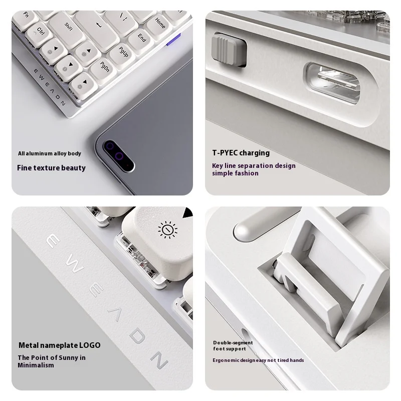 EWEADN MK84 Ultra Thin Flow Mechanical Keyboard Wireless Bluetooth Mute Down Axis Office Gaming Keyboard Dedicated Low Keycap