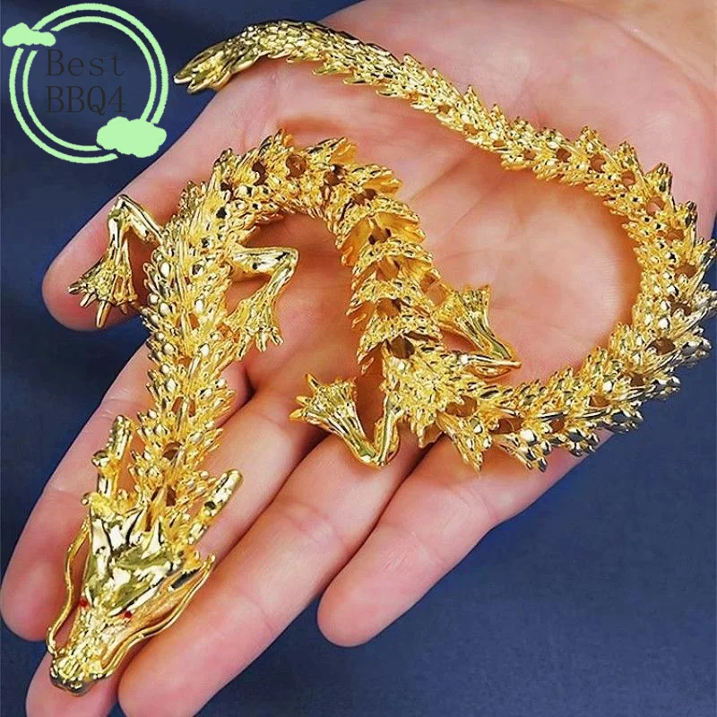 (BBQ4)Alloy Five Claw Golden Dragon Ornaments Can Move Chinese Loong Handlebars Home Office Desktop Decorations