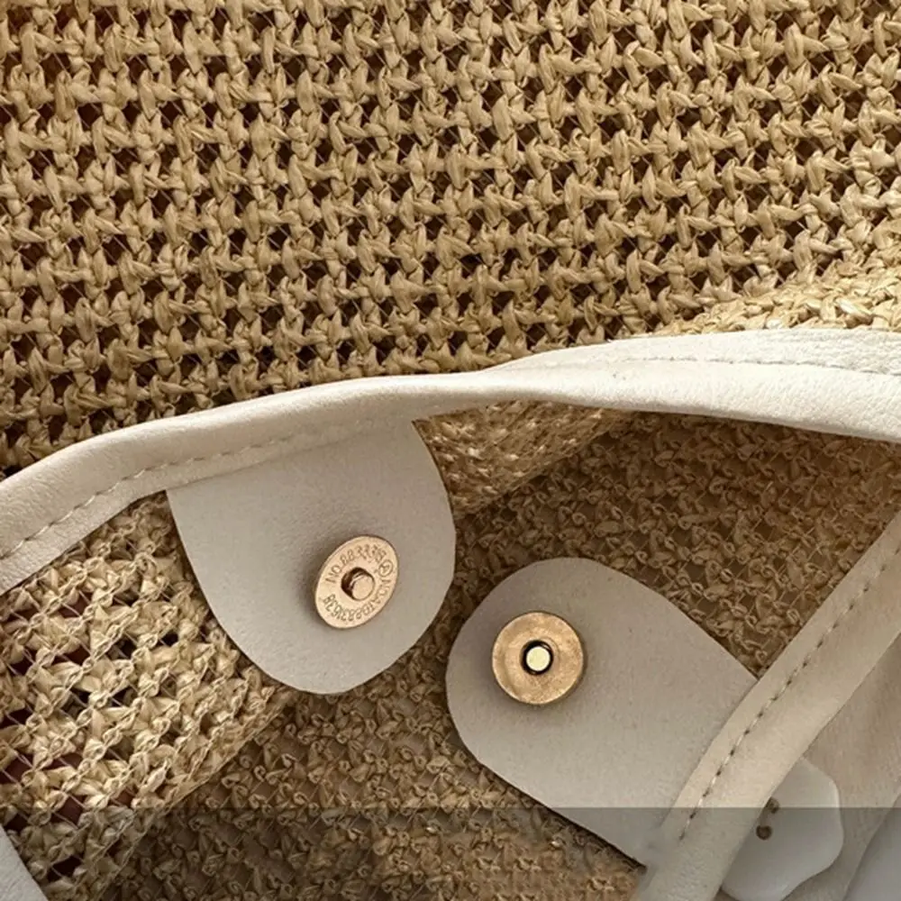

Simple Solid Color Weave Straw Bag Handmade Bohemian Style Beach Handbag Tote Bag Bucket Bag Shoulder Bag Travel