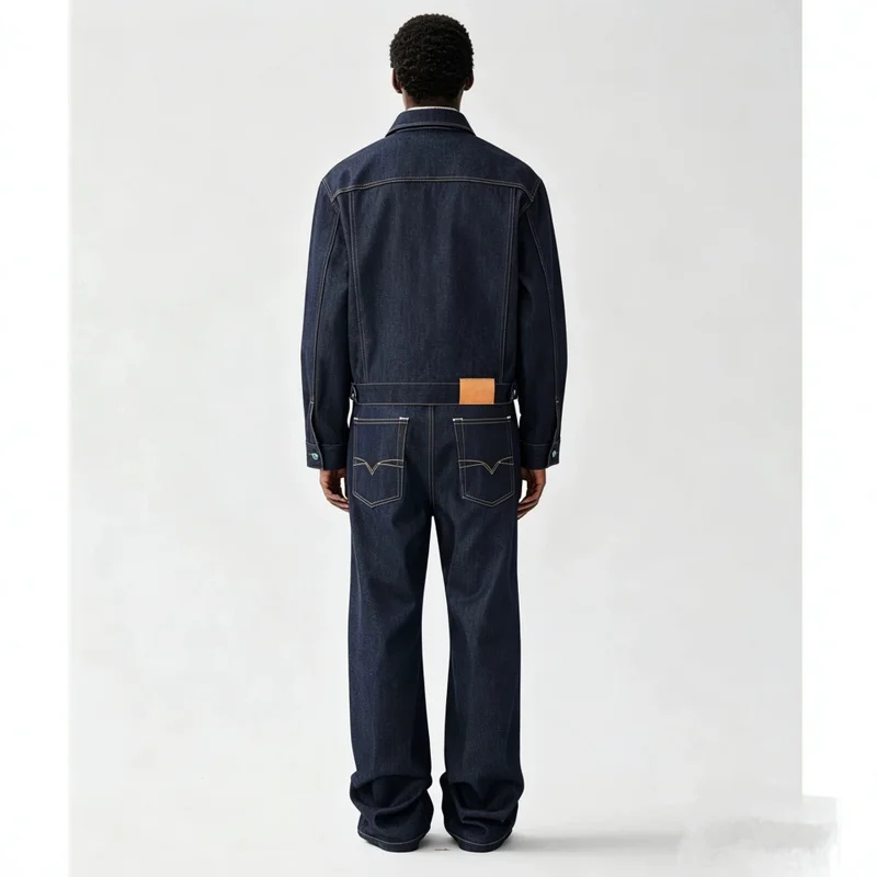 QICHE Unisex Denim Suit New Style Sapphire Button American Casual Workwear Jacket Loose Straight-Leg Trousers