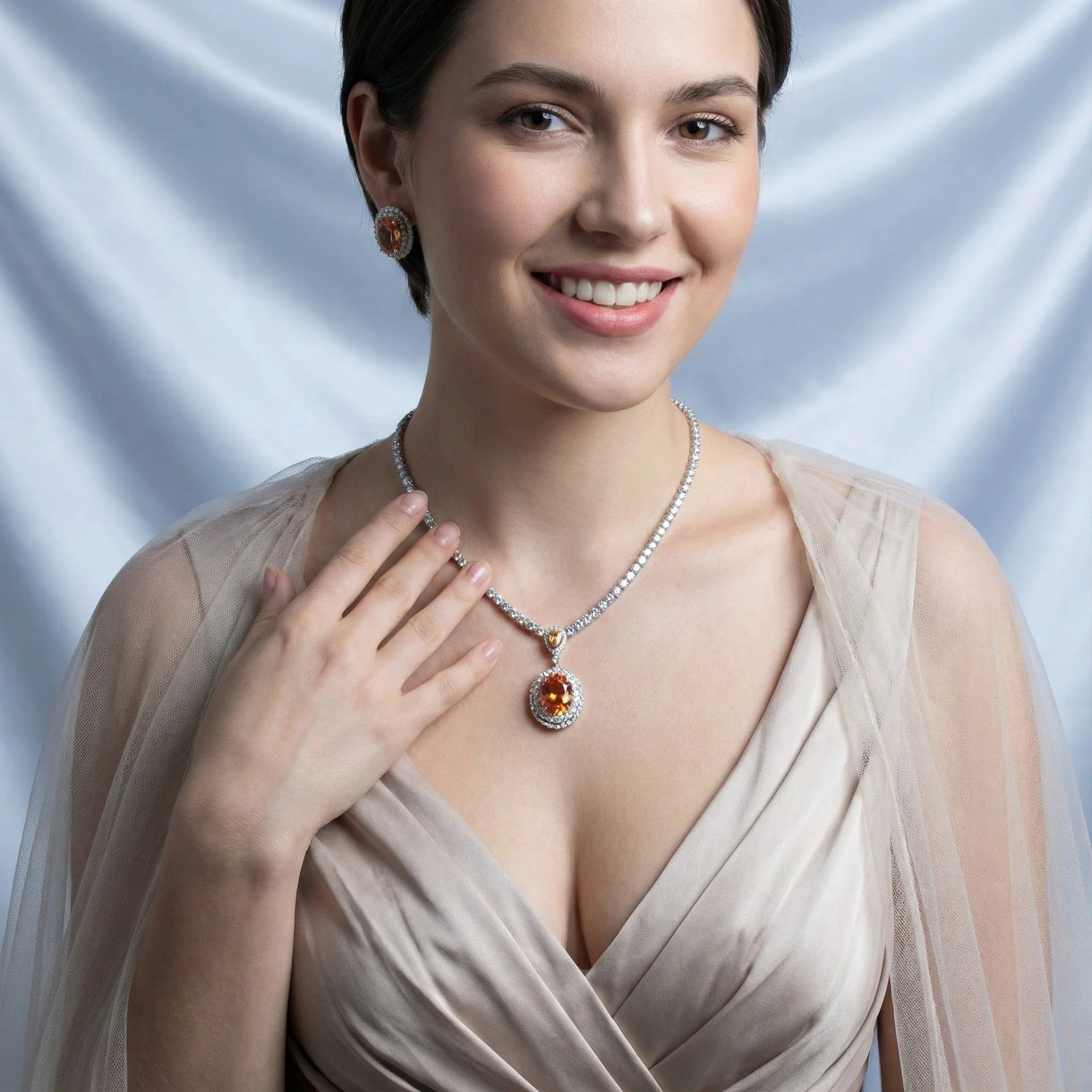 

European Zircon Jewelry Set, Elegant Bridal Necklace Earrings, Versatile Luxury Women Wedding Accessories