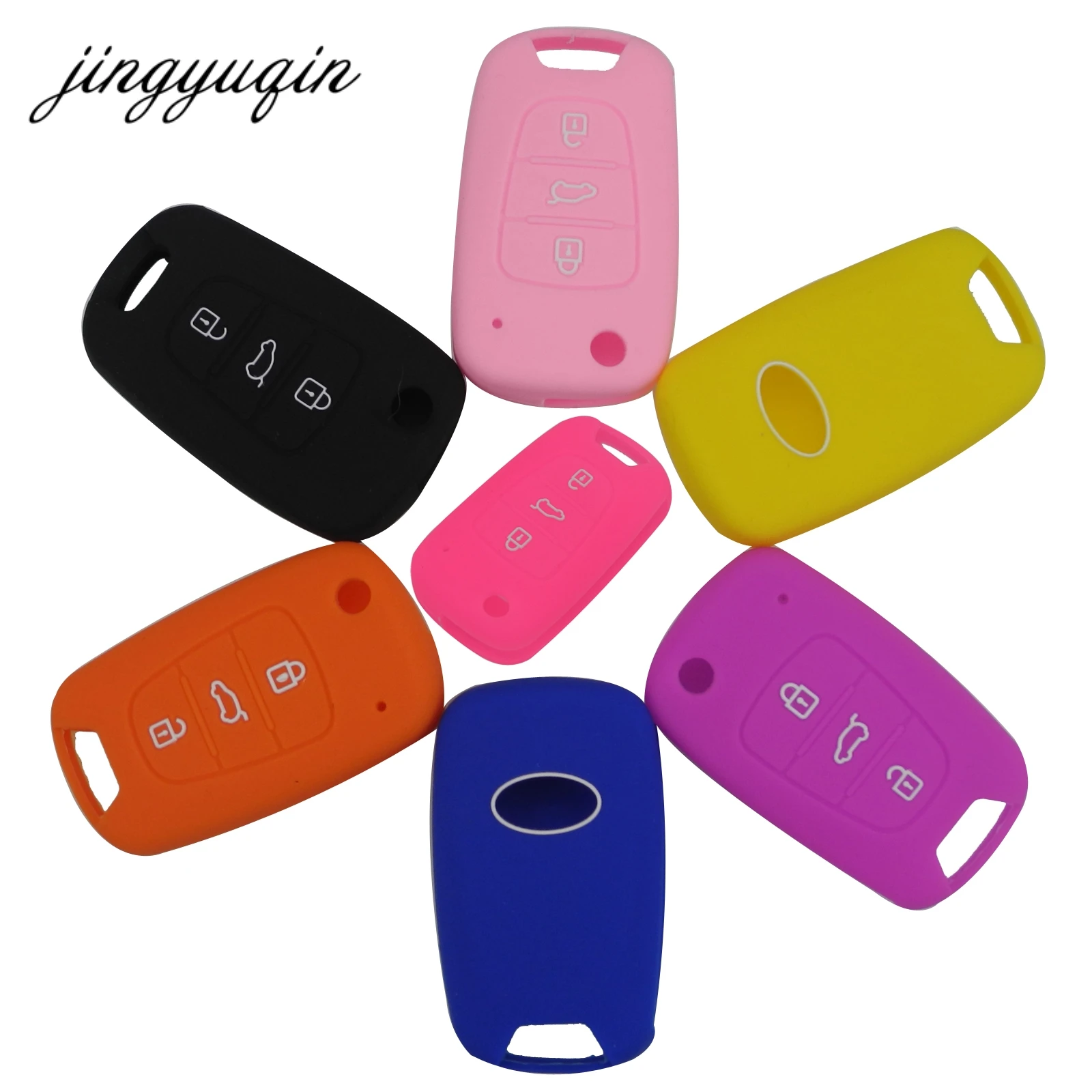 jingyuqin Silicone Key Cover For Kia RIO K2 K5 Sportage Sorento fit Hyundai i20 i30 i35 iX20 iX35 Solaris Verna Folding fob Case