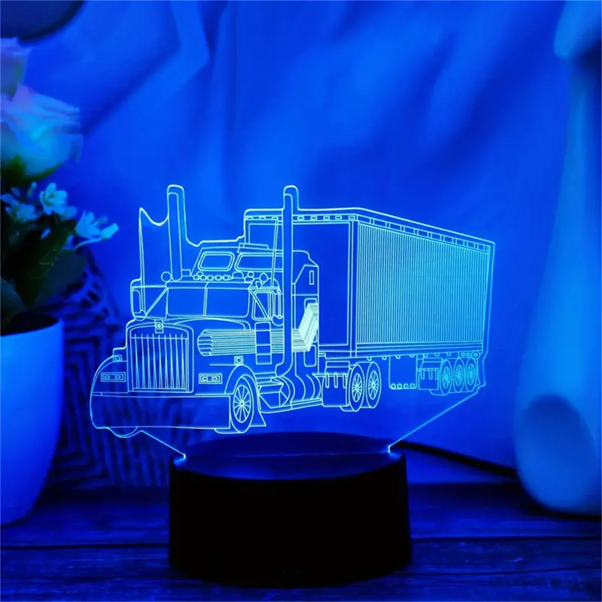 1pc  Truck 3D Night Light, 3D Optical Illusion Lamp With Touch, 7-Color Changing Ambient Light For Bedroom