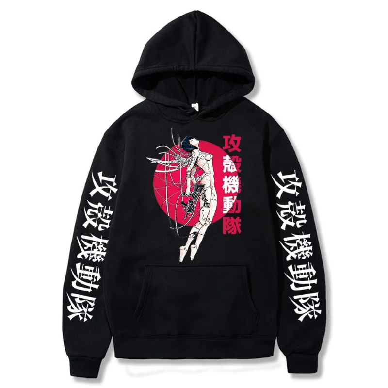 Vintage Manga Ghost Soldier Ghost in The Shell Anime Hoodie Kusanagi Motoko Sweatshirt Harajuku Men Women Clothes Streetwear