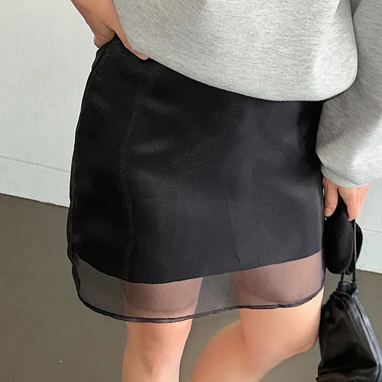 

Fmxires Elegant White Slim Skirts For Women Fashion High Waisted Patchwork Organza Skirts Casual Straight Mini Skirt Streetwear