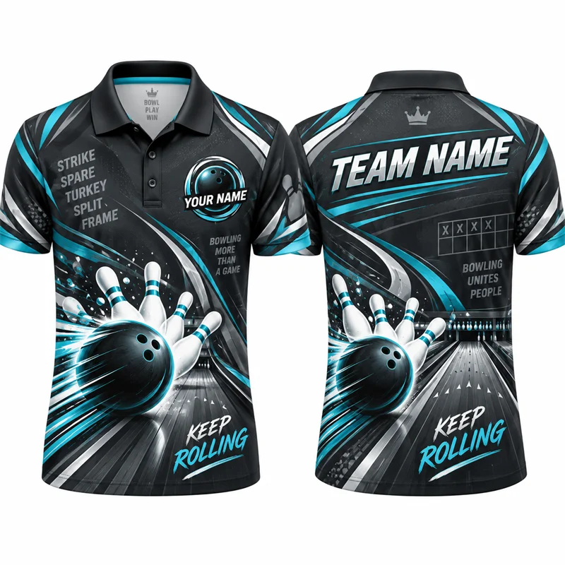 Custom Bowling Polo Shirt Personalized Name Team Name Bowling Strike Graphic Short Sleeve Jersey League Tournament Team Uniform