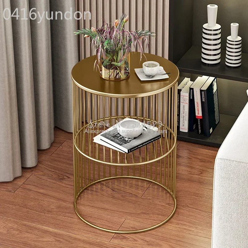 Nordic Wrought Iron Side Table Small Coffee Shelf Living Room Marble Desk Mini Round Modern Accent Table Compact Beverage Stand