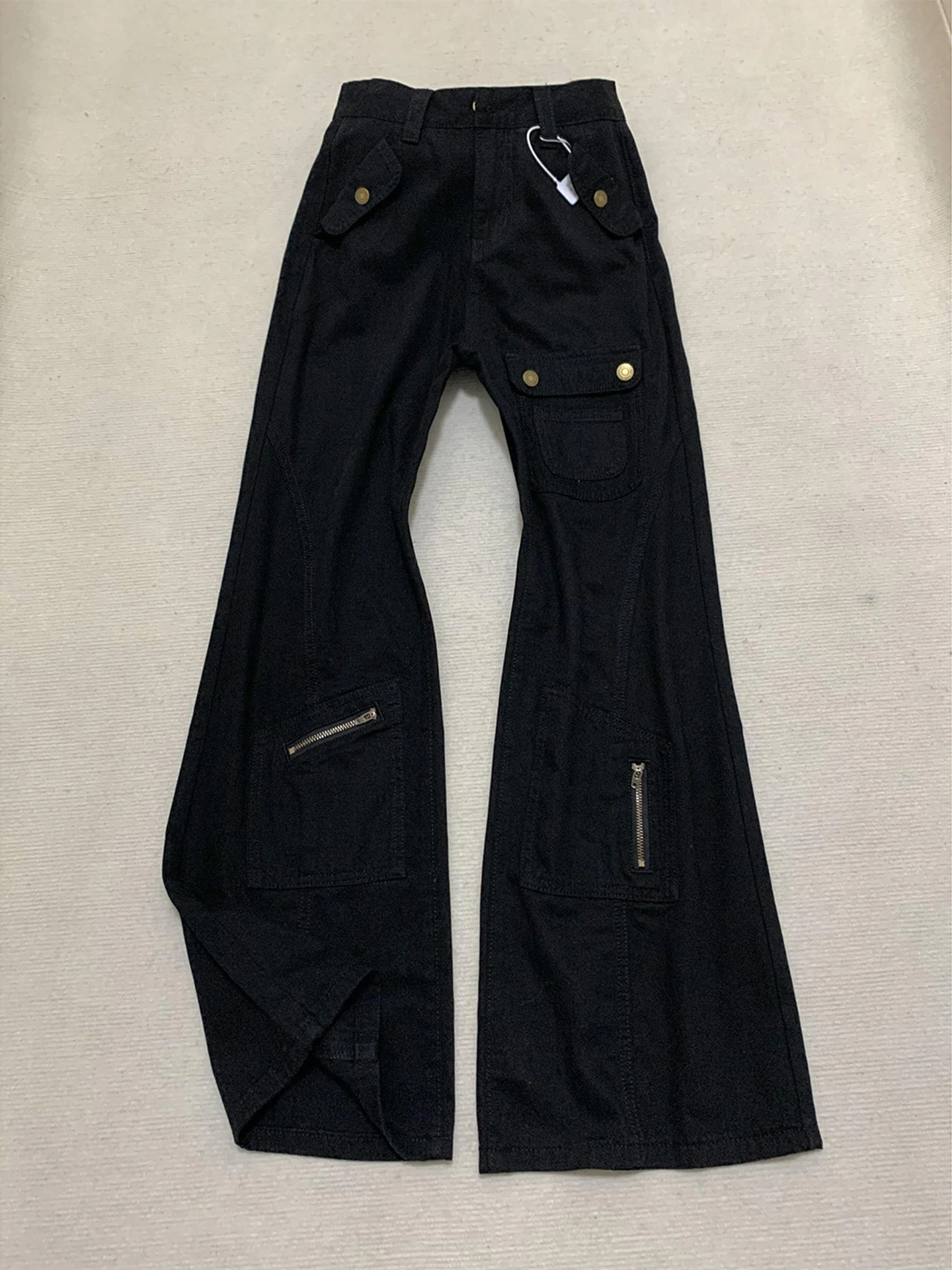 

Black Men's Flared Straight Leg Jeans Autumn Winter American Retro Design Multi-Pocket Slimming Workwear Trousers