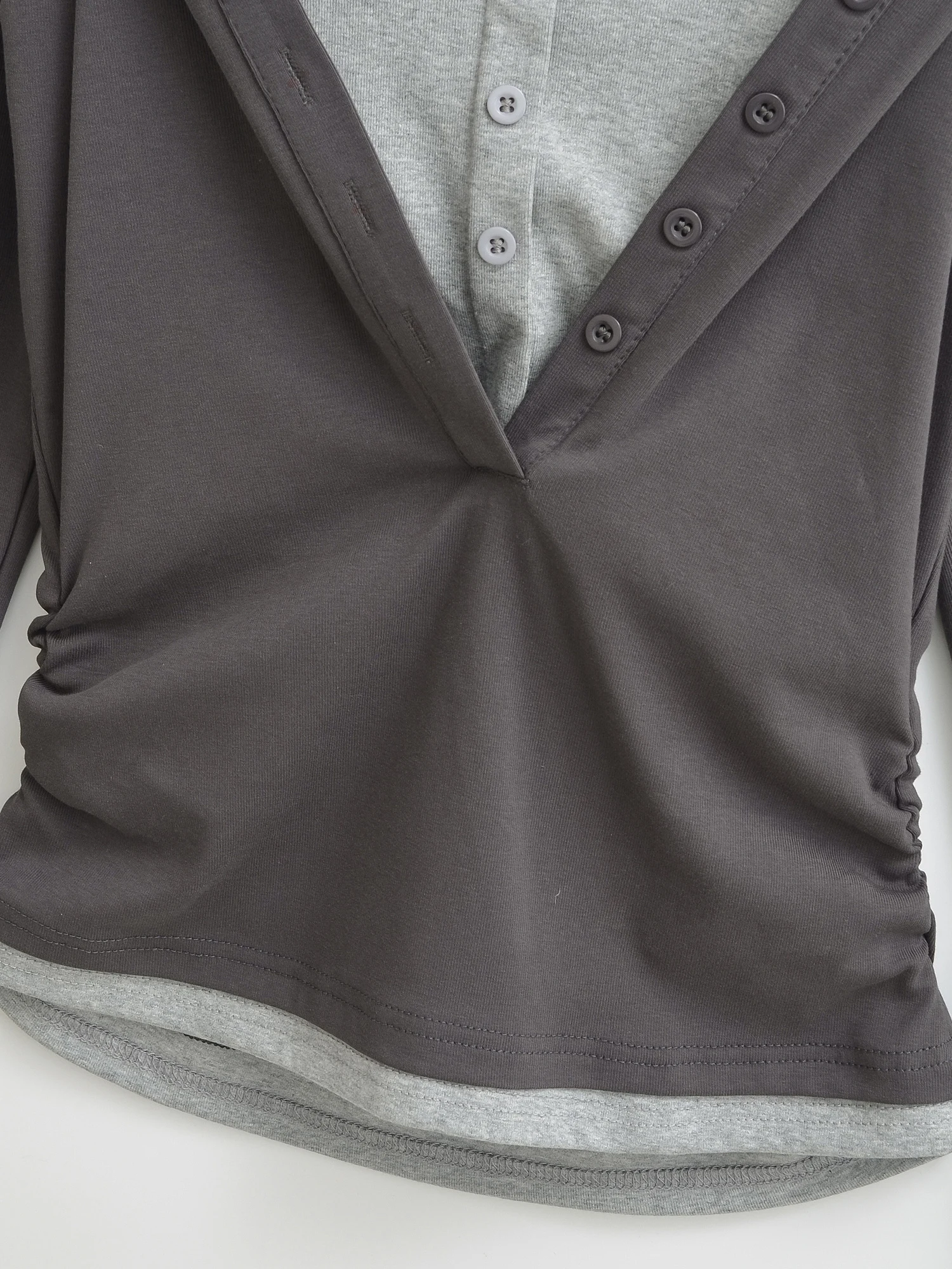 Retro American Folded Waist Slimming Fake Two-Piece Hoodie Women's ort Sle V-ne Long Sve Commute Autumn Top