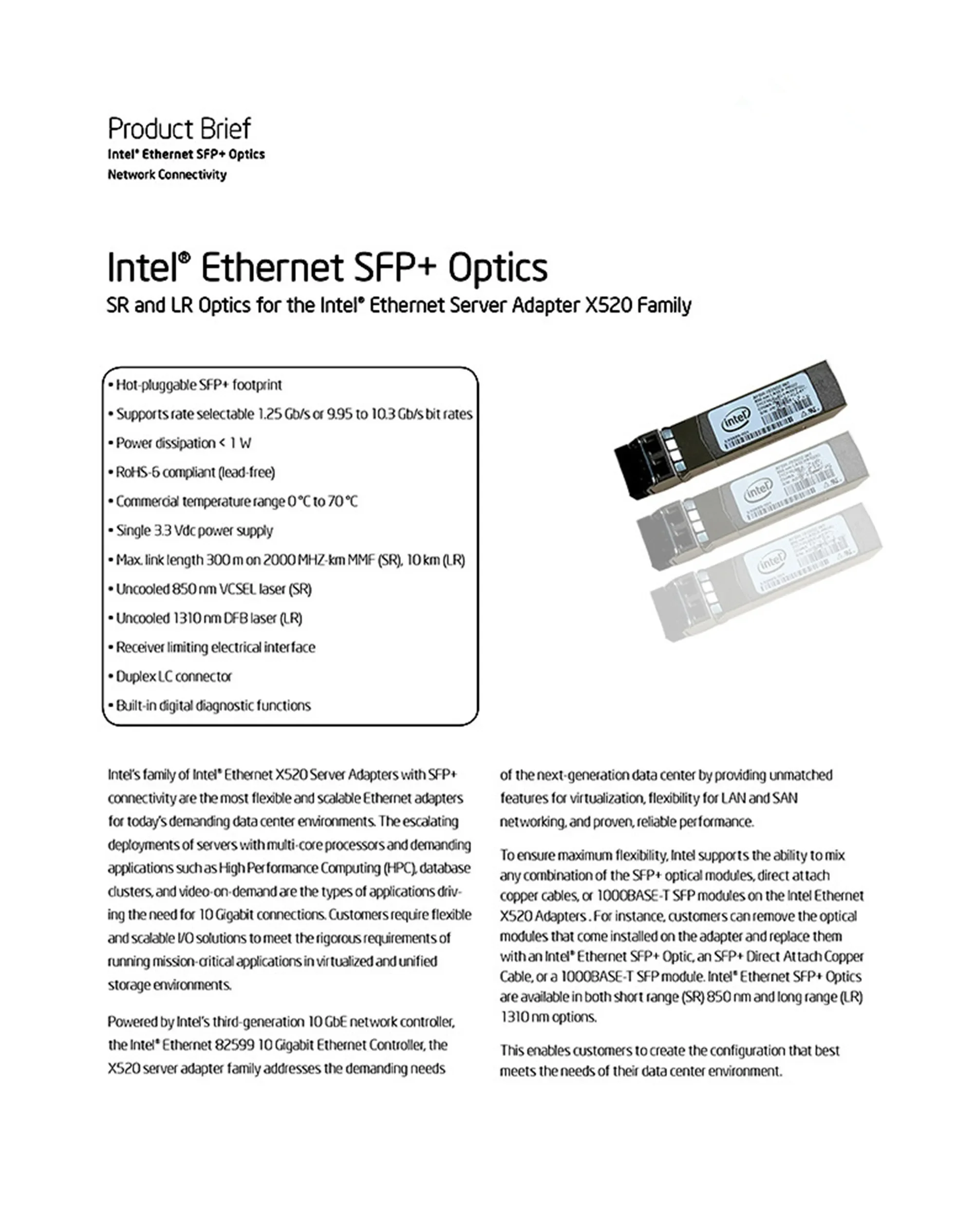 10g SR/AFBR-703SDZ-IN2/X520 X710 Switch Network Adapter General Optical Fiber Module/10g Sfp Switch Network Adapter