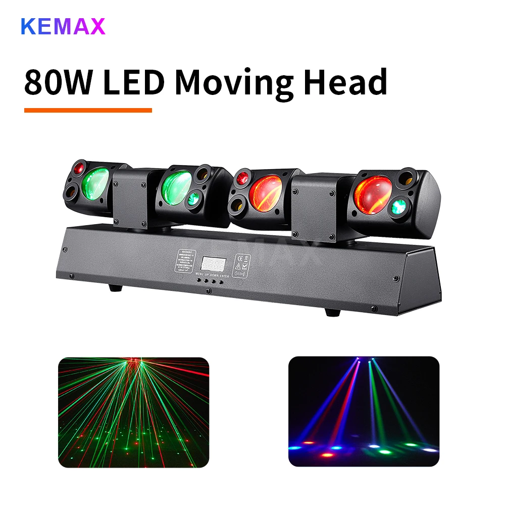

80W LED Moving Head Beam Lights Remote Control Dual-Head Disco Party RGBW DMX512 DJ Equipment Stage Lighting For Event Club Xmas