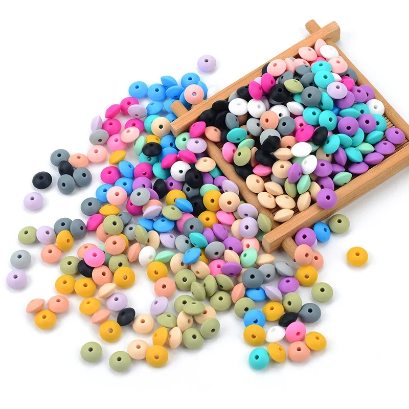 LOFCA 50/100Pcs/Lot Silicone Bead 9/12/15MM Lentil Bead For Jewelry To Make Bracelet DIY Necklace Keychain Jewelry accessories