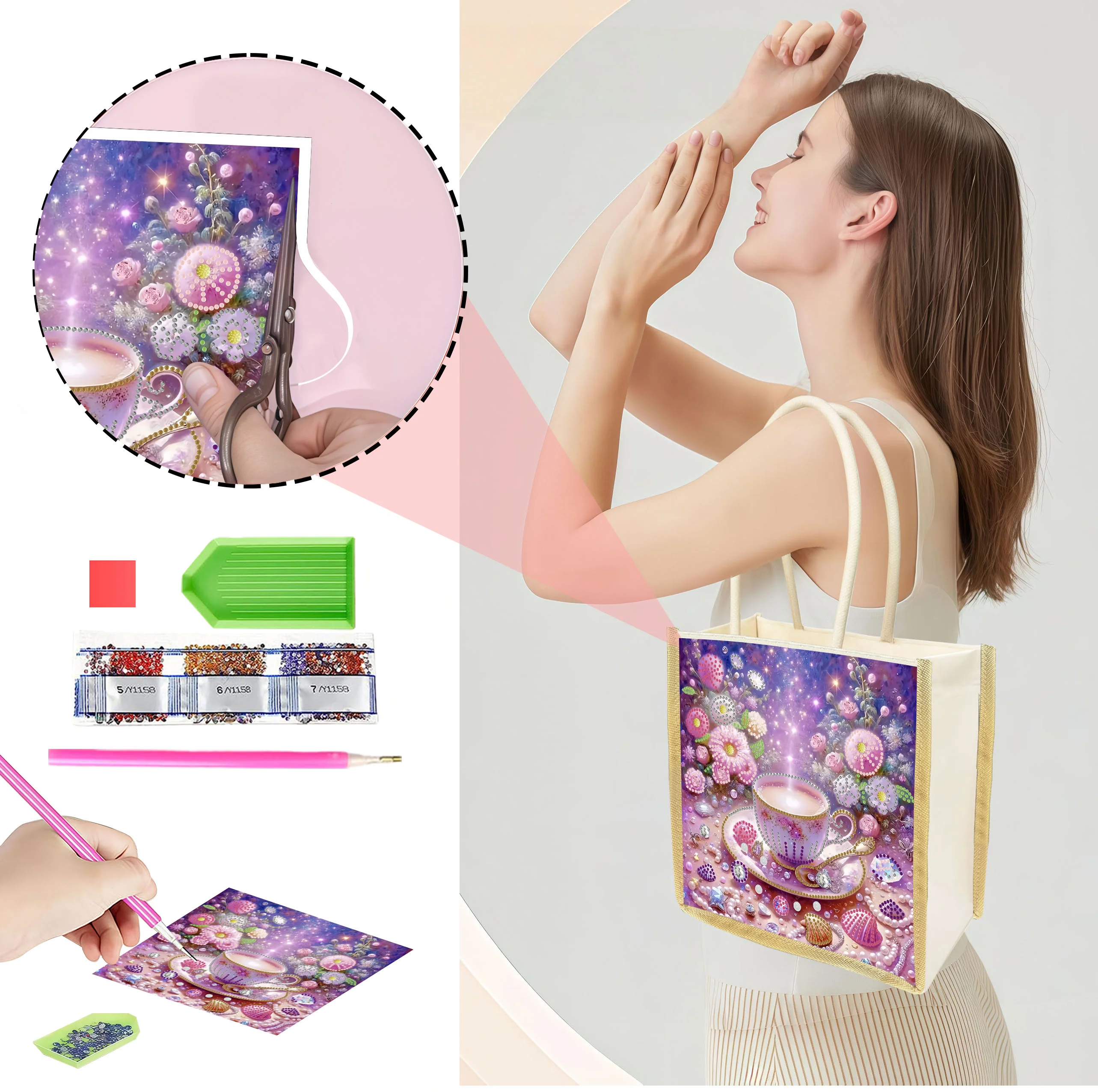 

One DIY diamond-patterned tea cup bag with strong and durable stitching, suitable for both home use and outings.