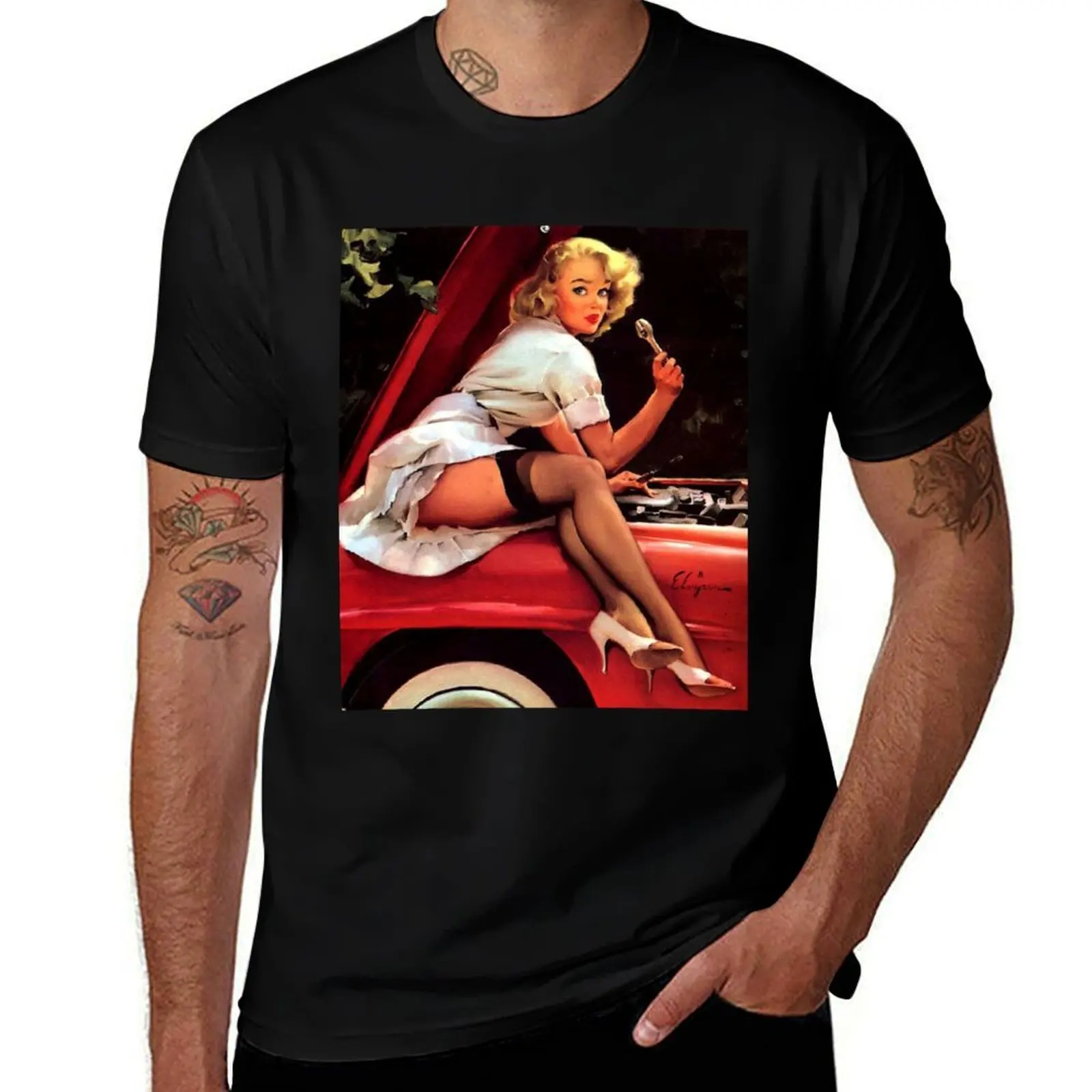 Gil Elvgren Mechanic Pin Up Girl T-Shirt man t shirt graphic T-Shirt