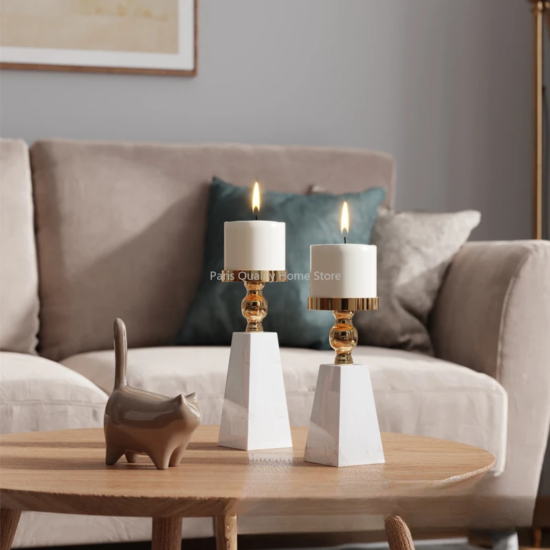 

European Light Luxury Modern Simple Home Natural Marble Candlestick Decoration Handicraft Pieces