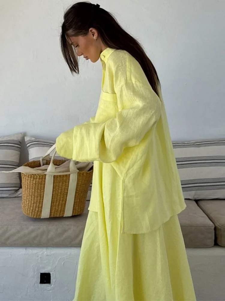 Wmstar Zweiteiliges Set für Damen, Großhandel, Damenbekleidung, 2025, Sommer, neu, lässig, locker, langärmelig, Rock, gelb, modisch