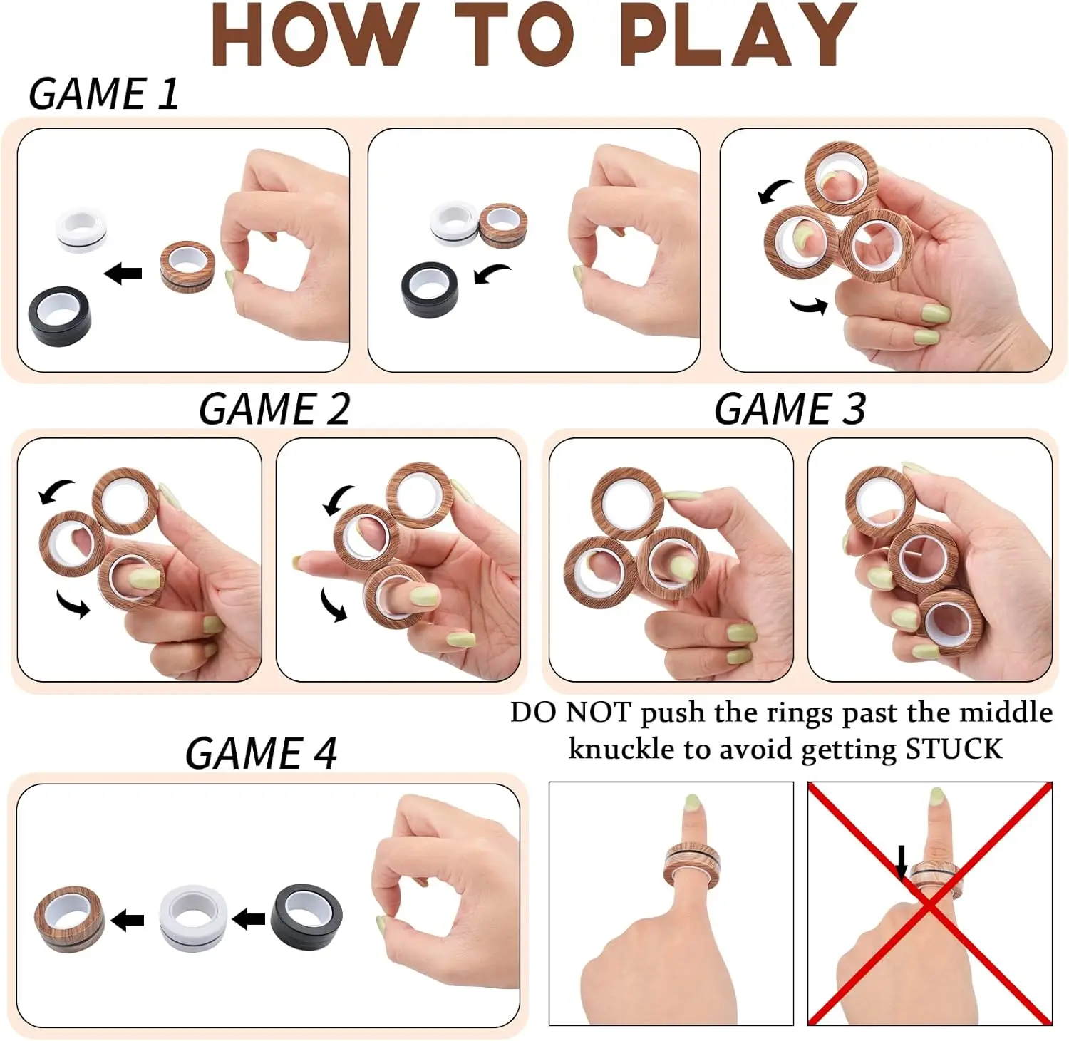 3 قطعة حلقة مغناطيسية مجموعة ألعاب متململة ADHD القلق المغناطيسي إصبع سبينر حزمة للمراهقين البالغين والأطفال لعبة تخفيف التوتر المغناطيس