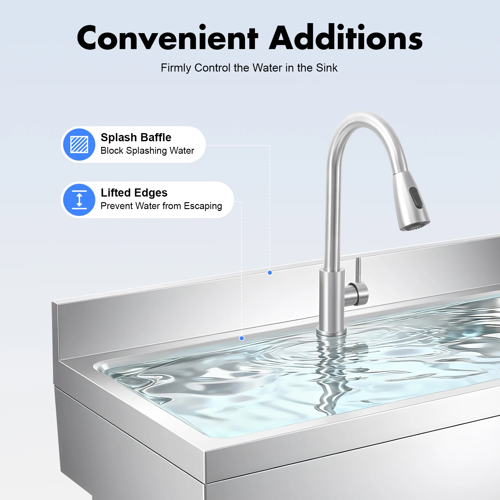 Fregadero de cocina de acero inoxidable Fregaderos comerciales independientes con grifo 39,37*19,69*31,5 pulgadas