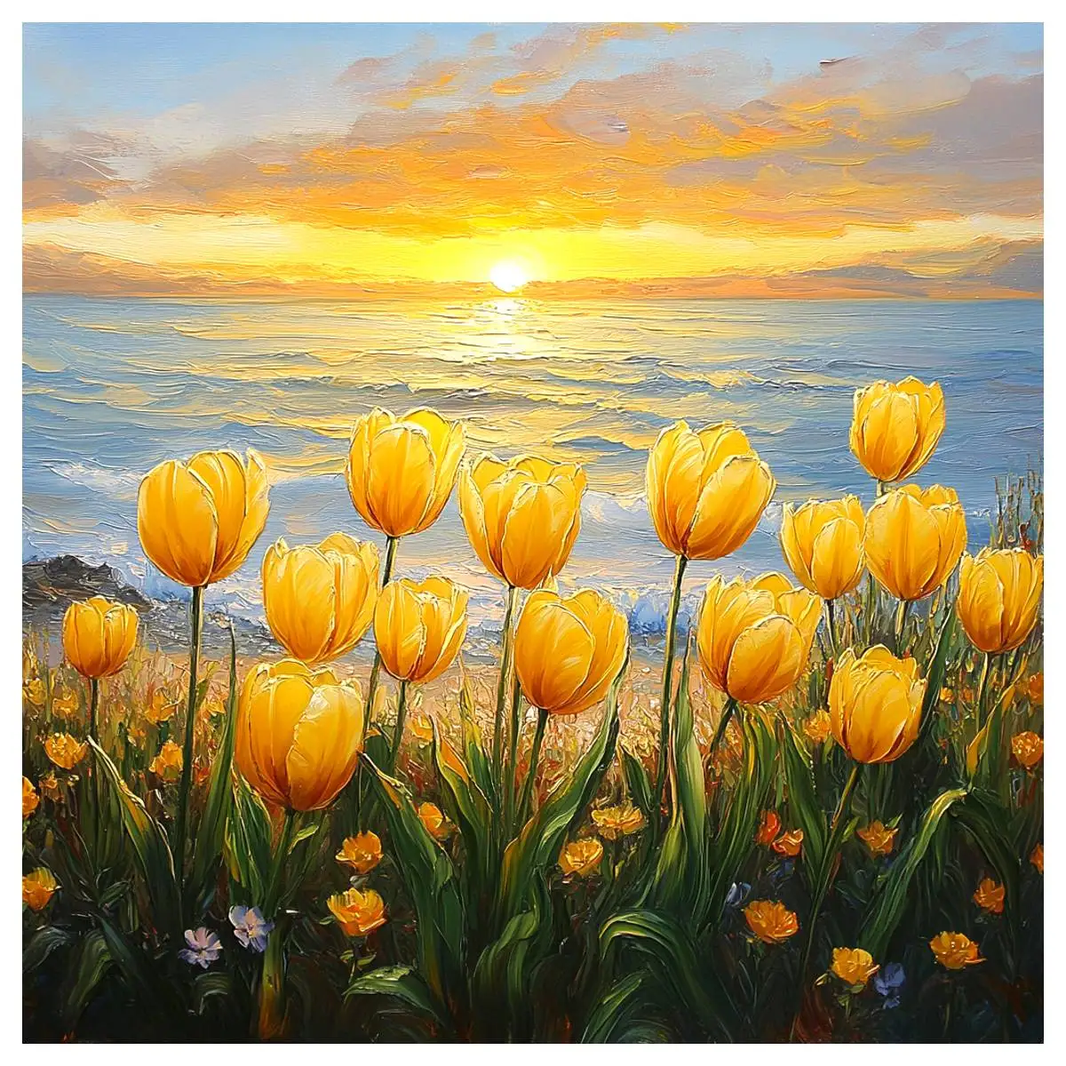 Sunset and Tulip 50X50CM/19.7inch Cross Stitch Kit DIY 11CT/14CT Embroidery Embroidered Kit Cross Stitch Kits New Arrival