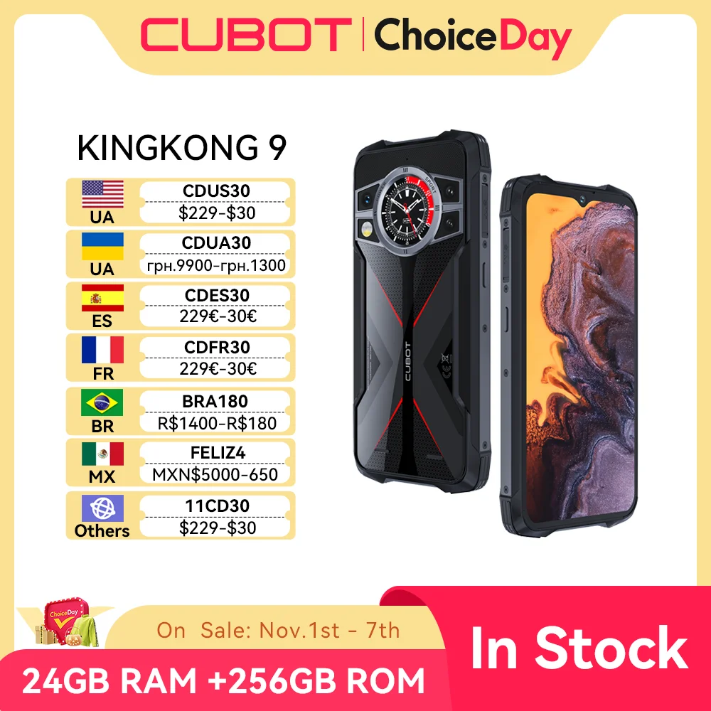 

New Rugged Smartphone Cubot King Kong 9, Helio G99, 120Hz 6.583" Screen, 24GB RAM(12+12GB), 256GB ROM, 100MP Camera,10600mAh,NFC