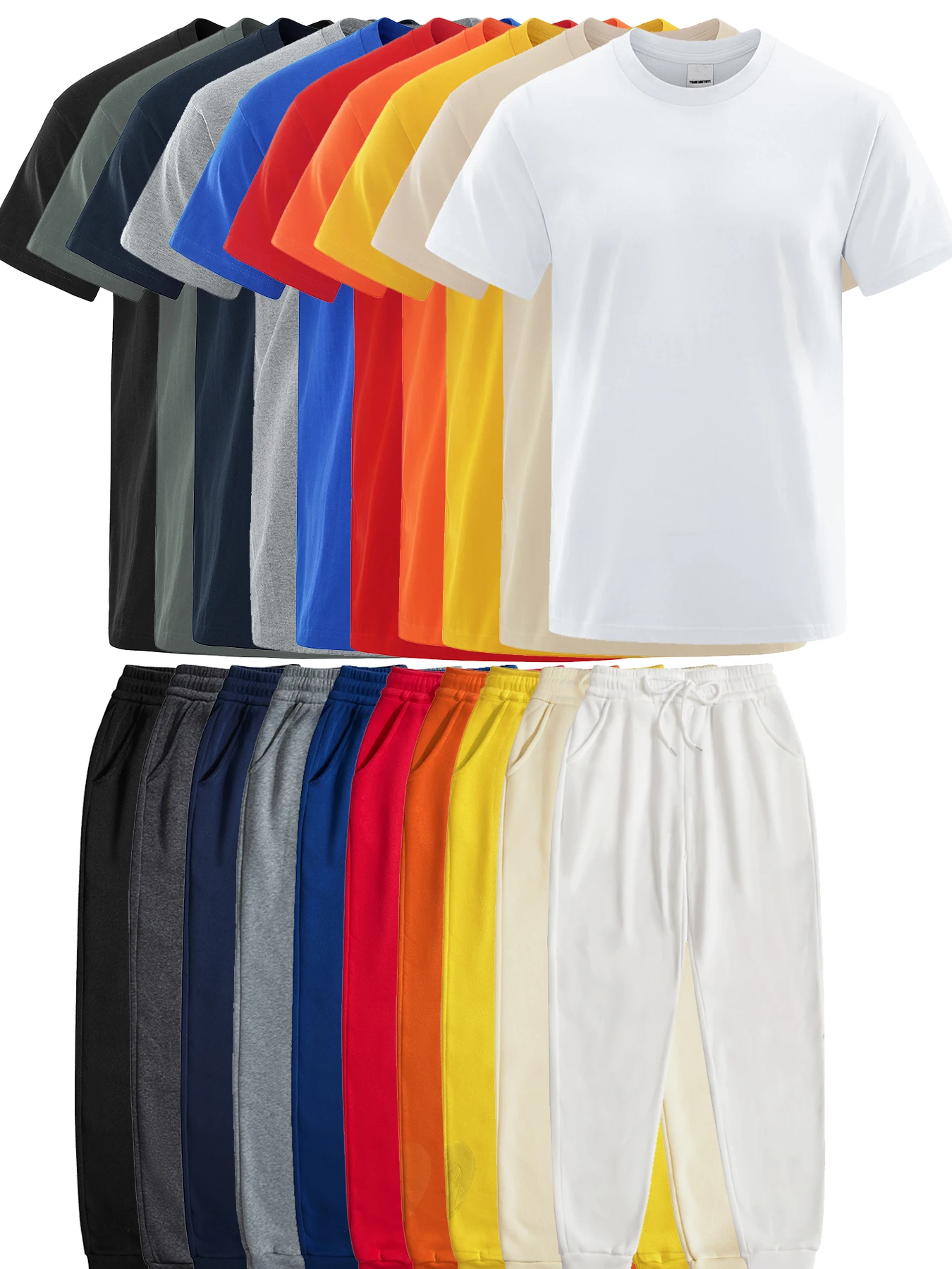 Men's sportswear Set cotton solid color breathable short-sleeved loose comfortable sweatpants casual fashion couple clothes