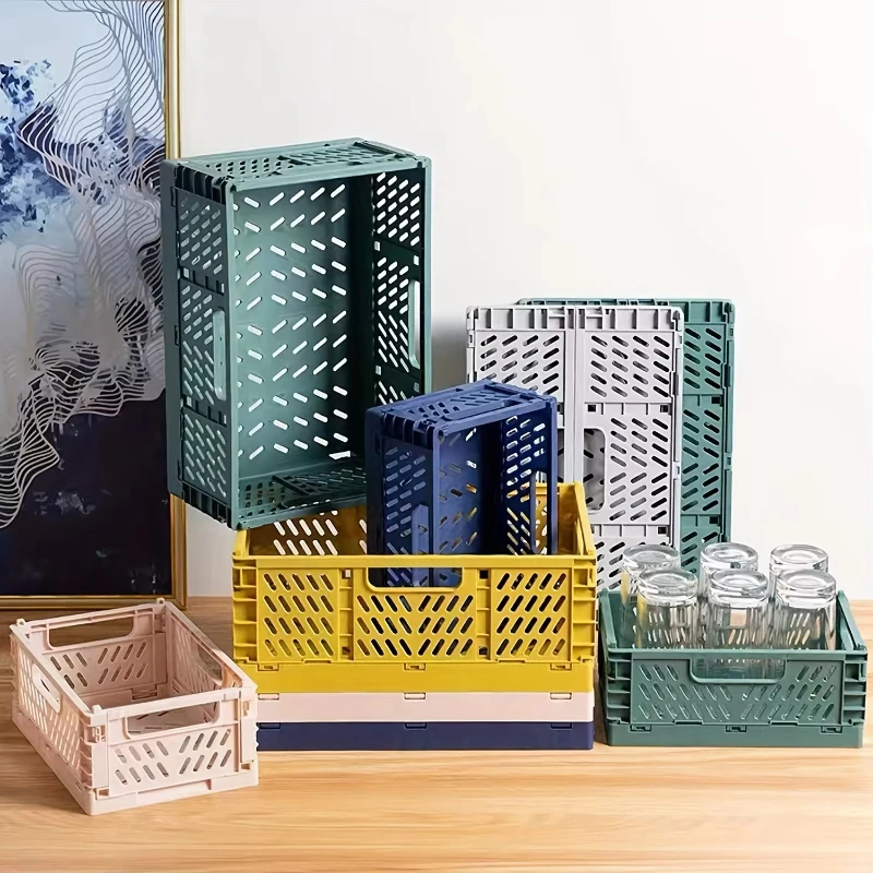 1Pcs Portable Foldable Plastic Storage Basket - Stackable Organizer Box for Makeup Jewellery Toys - Lightweight Crates