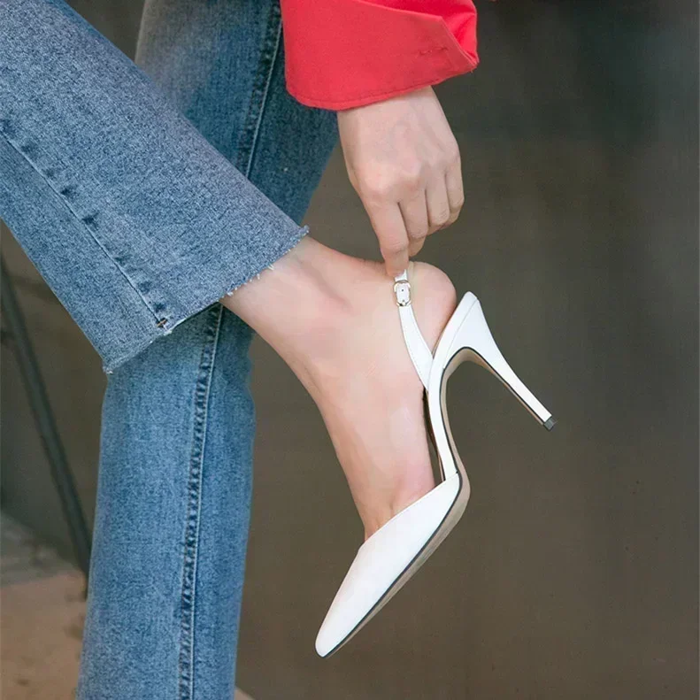 6cm Luxury Women\'s Shoes Sandals Pointed Toe High Heels Ankle Wrap White Ladies Dress Women Shoes 40 41