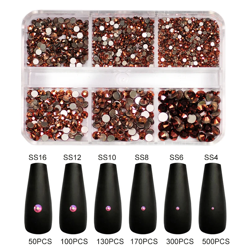 

6 Grids/Box SS4-SS16 Rose Gold Nail Charms Rhinestones Non Hotfix Flatback Nails Accessories for DIY Design Nail Art Decoration