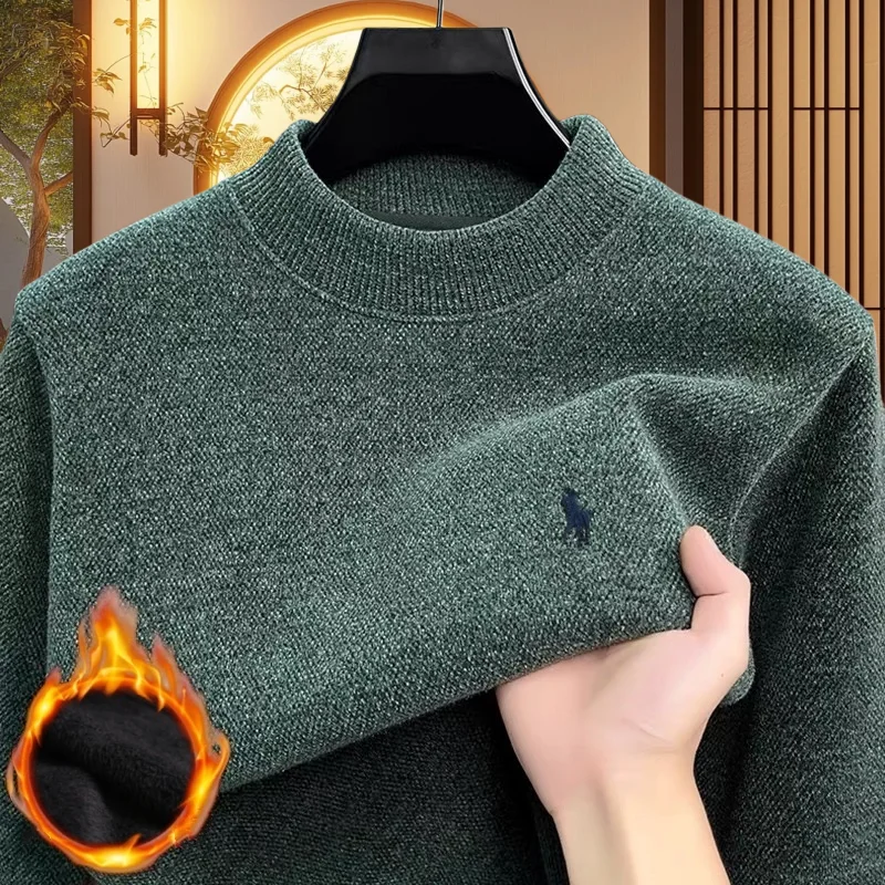 

High quality men's autumn and winter comfortable new velvet warm knitted sweater fashion classic brand Paul embroidery pullover