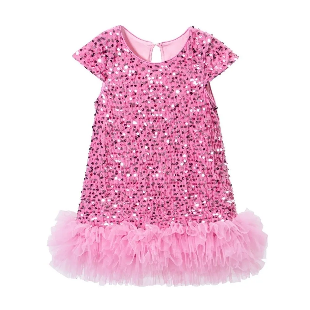 New Short Sleeved Girls Sequined Vest Skirt Fluffy Mesh Sequin Girls Dress Costume Elegant Princess Tutu Dress Photo Shoot