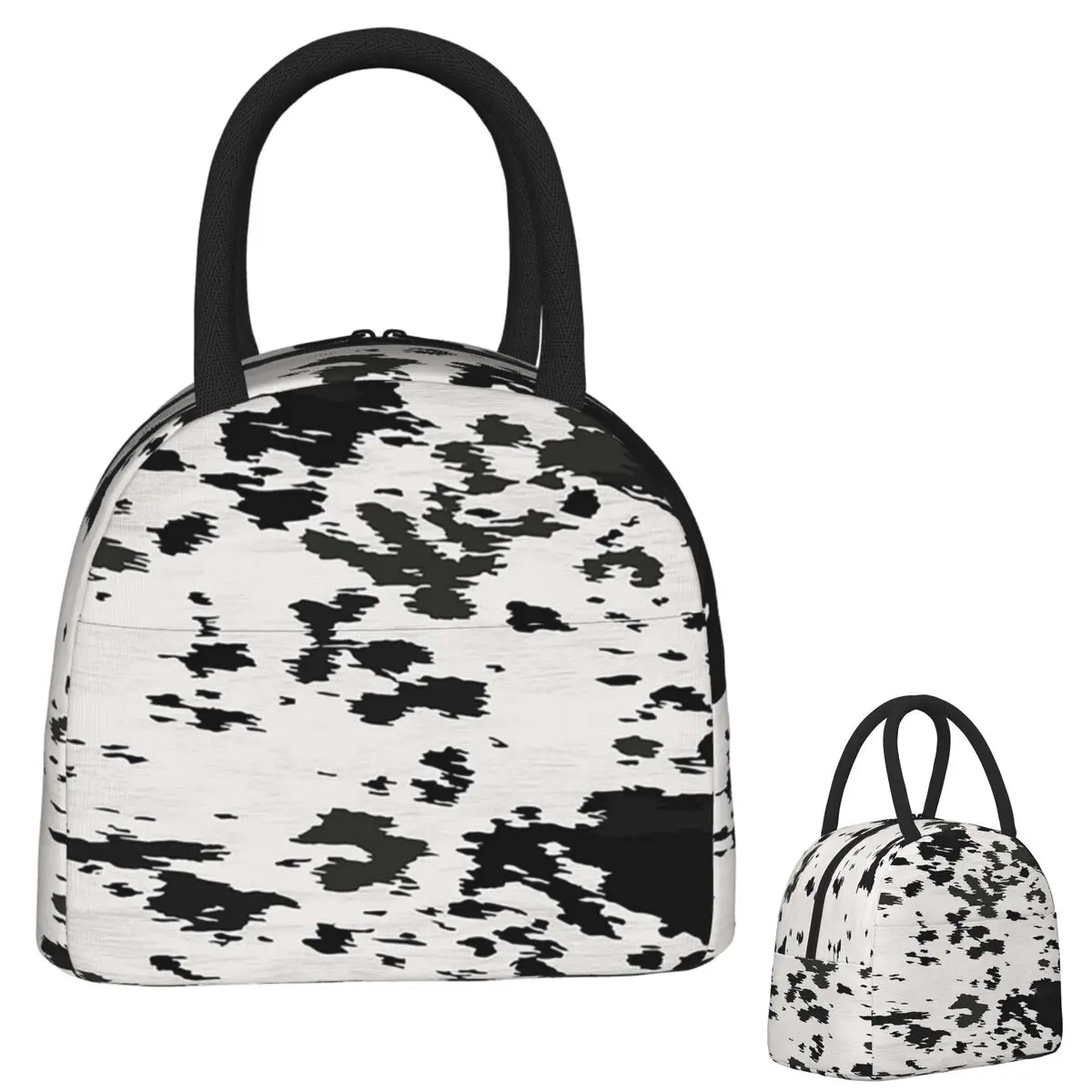 

Cow Hide Black And White (4) Insulated Lunch Bag for Women Children Portable Food Boxes Thermal Lunch Box Tote