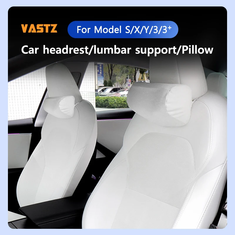 

1PC Neck Pillow Lumbar Pillow Car Rear Pillow Neck Support Cushion White Black Leather Invisible Strap For Tesla Model Y 3 S X