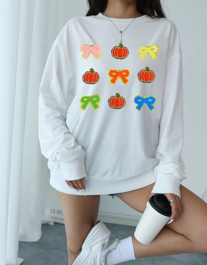 

Bow shaped pumpkin round neck hoodie