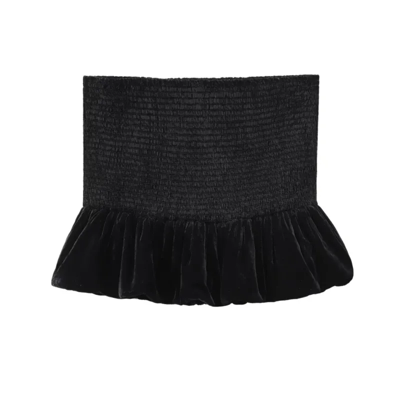 TRAF Fluffy Velvet Skirt Pants For Women Shorts Pleated Casual Shorts High Waist Woman Clothing Elastic Waist Short Woman