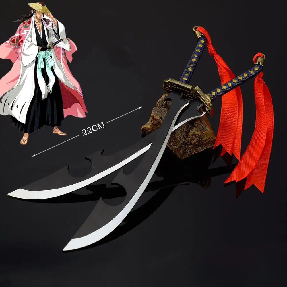 22cm Bleach Anime Replica Zanpakutō Katen Kyōkotsu Sword with Red Ribbon Keychain Shunsui Kyoraku Model Collectible Decoration